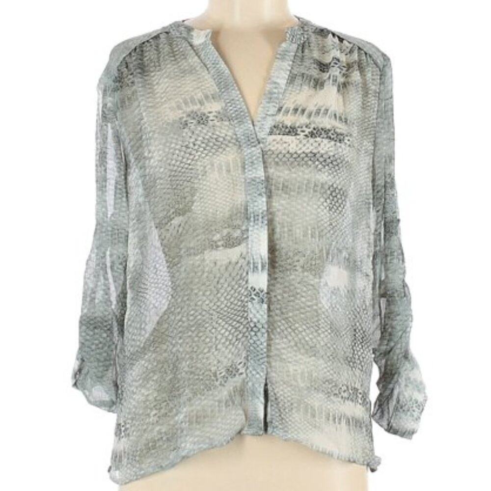 Jennifer Lopez Snakeskin Gray Keyhole Back 3/4 Sleeve Blouse Women's Size‎ M